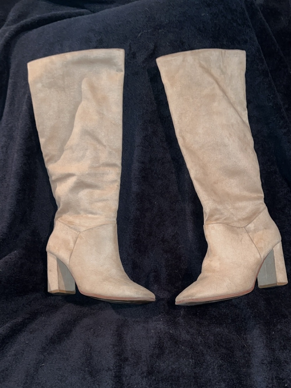 Express faux suede knee-high block heel boots